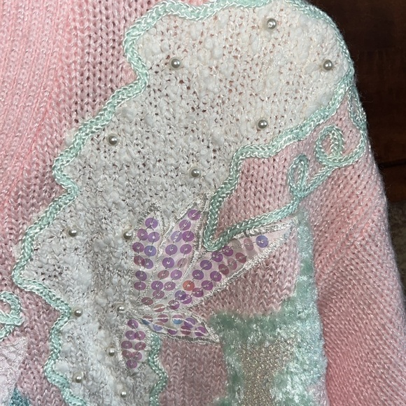 Vintage 1980s Pastel pink beachy mermaid grandma sweater mixed media artsy L - Picture 6 of 12